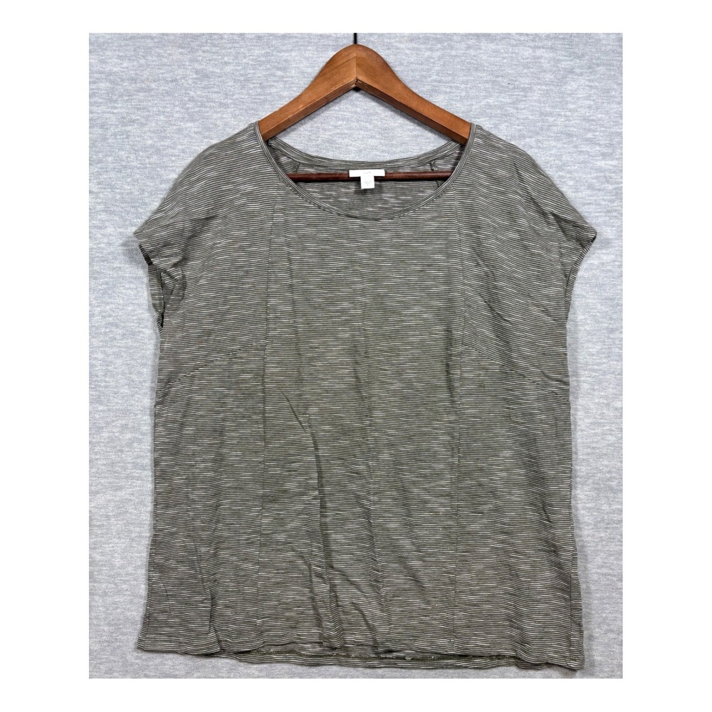 J‎ Jill Womens M Shirt Striped Gray Cotton Casual Tee